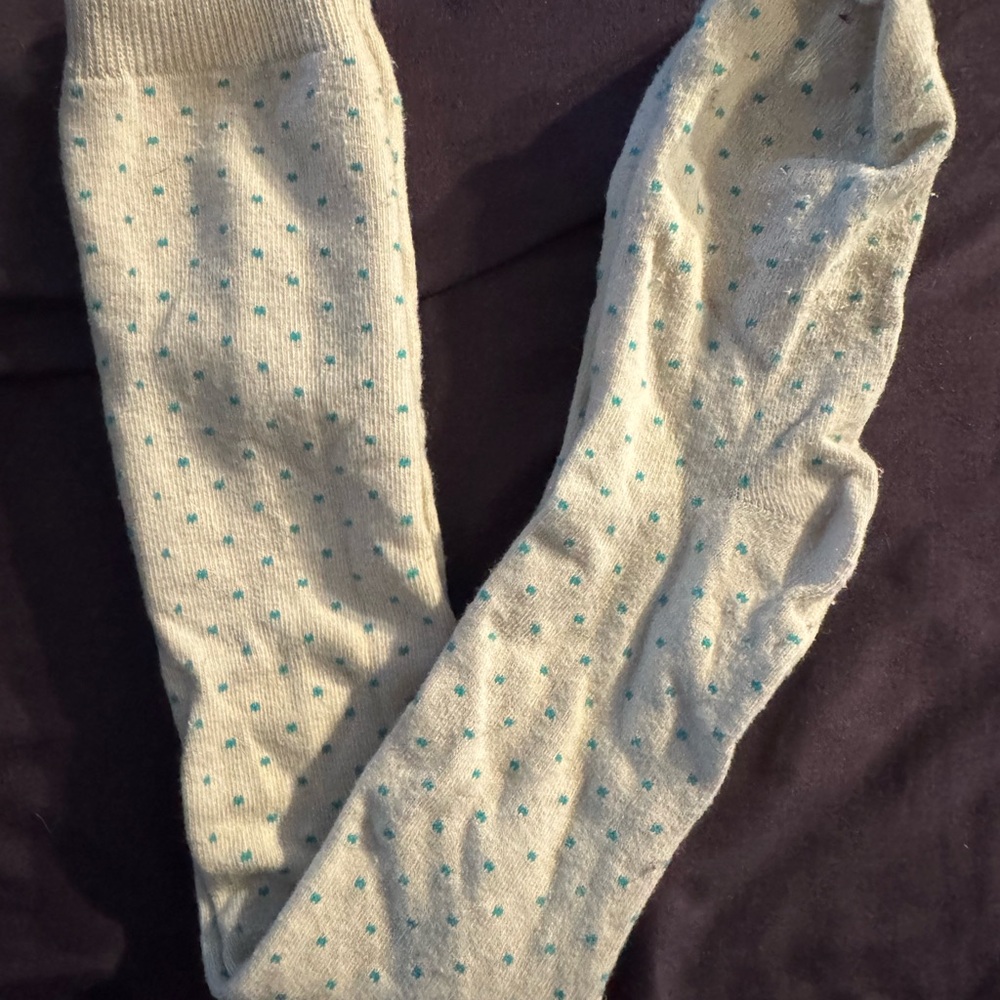 Above the Knee White With Blue Dots Socks